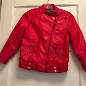 Faux  Leather  Red Studded Motorcycle Kids Jacket Size 8-10